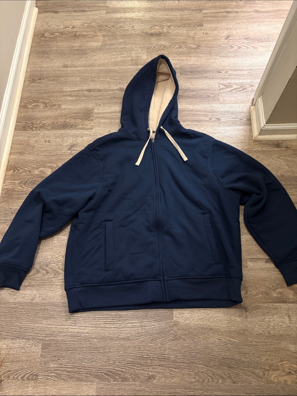 Men's Navy Sherpa-Lined Zip Hoodie Jacket